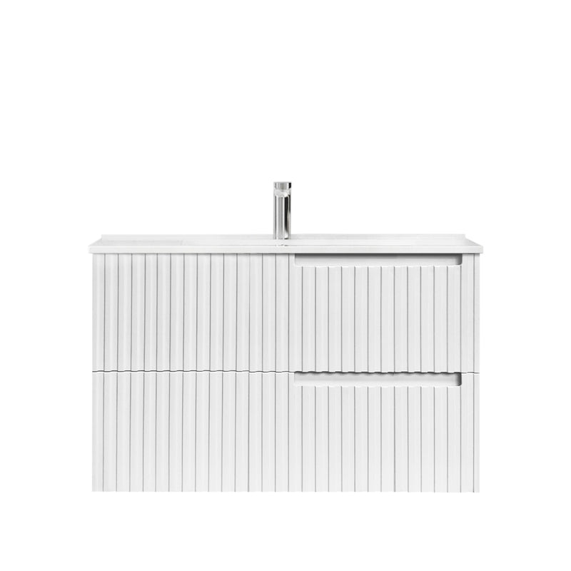 Otti Noosa 900mm Wall Hung Vanity Matte White (Slimline Ceramic Top) - Sydney Home Centre