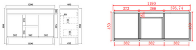 Poseidon Nova 1200mm Double Bowl Vanity with Built-In Kickboard Concrete Grey (Cabinet only) - Sydney Home Centre