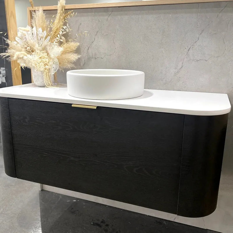 Otti Bondi 1200mm Curve Vanity Black Oak (Natural Marble Top) - WHILE STOCK LASTS - Sydney Home Centre