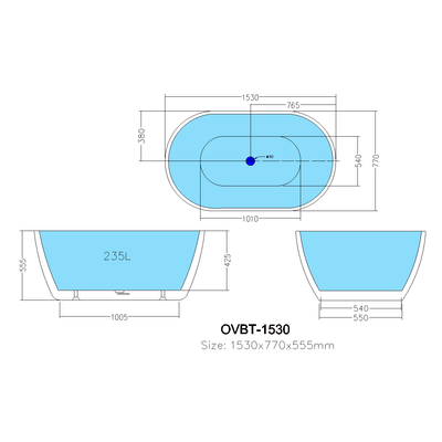 Poseidon Olivia Free Standing 1530mm Gloss White Bathtub - Sydney Home Centre