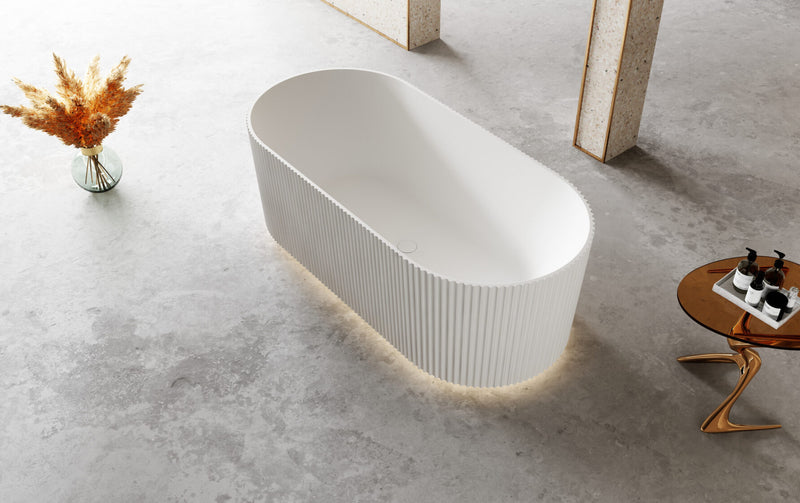 Riva Oslo V-Groove Oval 1500mm Freestanding Bathtub Gloss White - Sydney Home Centre