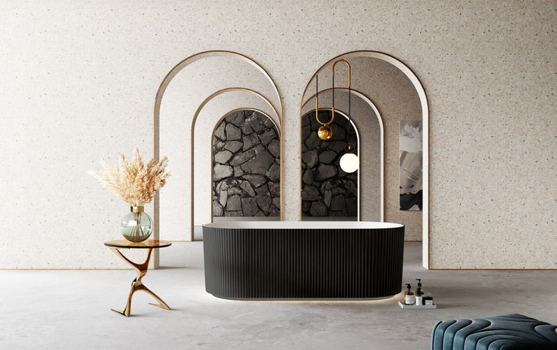 Riva Oslo V-Groove Oval 1700mm Freestanding Bathtub Matte White & Black - Sydney Home Centre