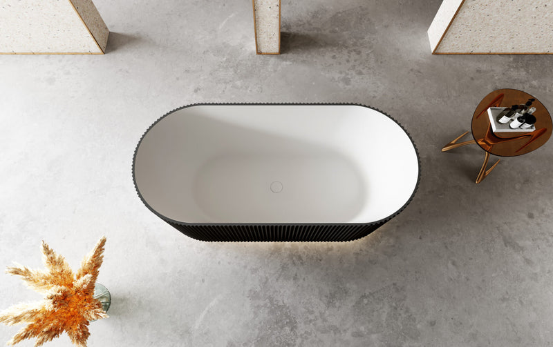 Riva Oslo V-Groove Oval 1700mm Freestanding Bathtub Matte White & Black - Sydney Home Centre