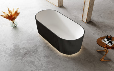 Riva Oslo V-Groove Oval 1700mm Freestanding Bathtub Matte White & Black - Sydney Home Centre