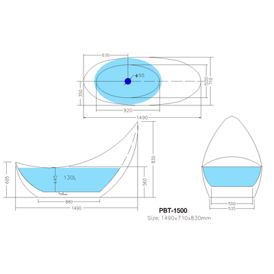 Poseidon Posh Free Standing 1500mm Matte White Bathtub - Sydney Home Centre