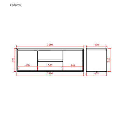 Poseidon Petra 1500mm Wall Hung Cabinet Only - Sydney Home Centre