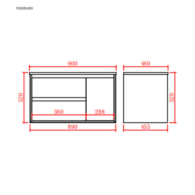 Poseidon Petra 900mm Wall Hung Left Drawer Cabinet Only - Sydney Home Centre