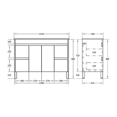 Poseidon Nova 1200mm Single Bowl Freestanding Vanity Concrete Grey (Cabinet only) - Sydney Home Centre