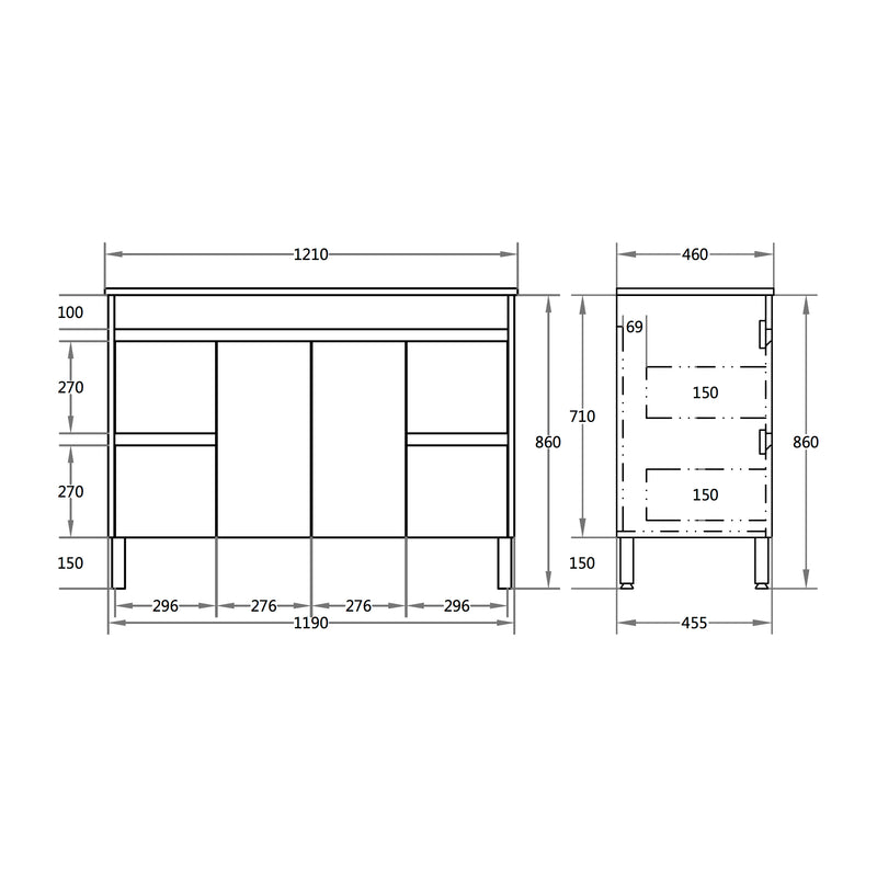 Poseidon Nova 1200mm Single Bowl Freestanding Vanity Concrete Grey (Cabinet only) - Sydney Home Centre