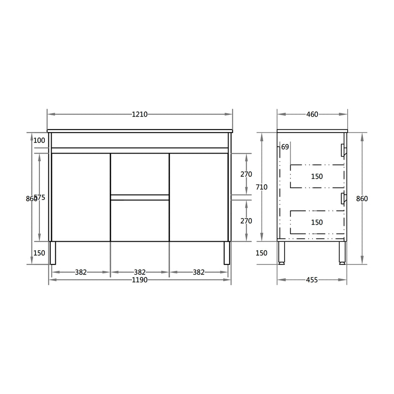 Poseidon Nova 1200mm Double Bowl Freestanding Vanity Concrete Grey (Cabinet only) - Sydney Home Centre