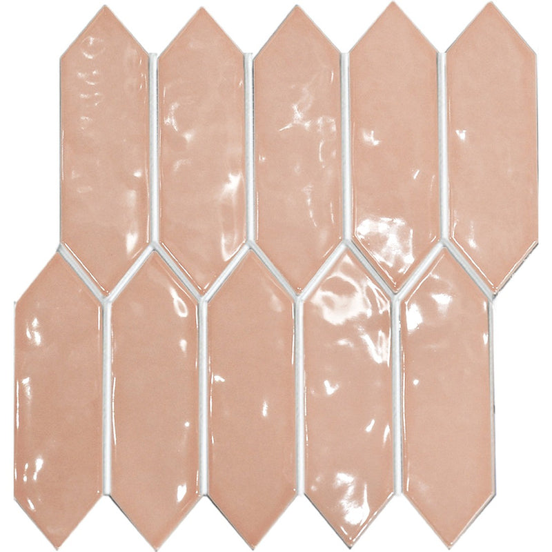 Salmon Pink Gloss Porcelain Glazed Ripple Surface Arrow - Sydney Home Centre