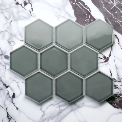 Water Green Gloss Porcelain Glazed 95x110mm Hexagon - Sydney Home Centre