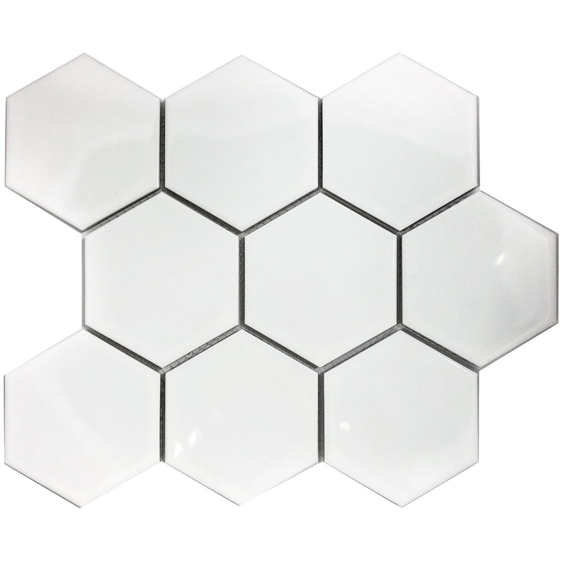 White Gloss Porcelain Glazed 95x110mm Hexagon - Sydney Home Centre