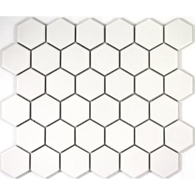 White Matte Porcelain Glazed 51x59mm Hexagon - Sydney Home Centre