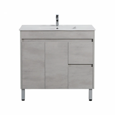 Poseidon Nova 900mm Right Hand Drawer Freestanding Vanity Concrete Grey (Ceramic Top) - Sydney Home Centre