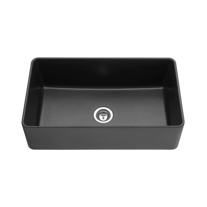 Poseidon Quartz Farmhouse Single Bowl 838mm Kitchen Sink Matte Black - Sydney Home Centre