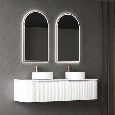 Aulic Petra Mark II 1500mm Double Bowl Wall Hung Vanity Matte White (Pure Flat Stone Top) - Sydney Home Centre