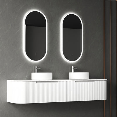 Aulic Petra Mark II 1800mm Double Bowl Wall Hung Vanity Matte White (Palis Flat Quartz Stone Top) - Sydney Home Centre