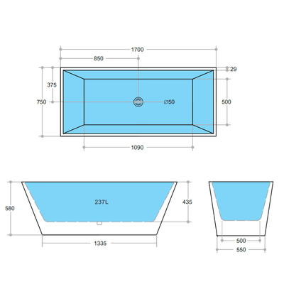 Poseidon Qubist Free Standing 1700mm Gloss White Bathtub - Sydney Home Centre