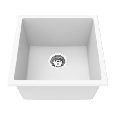 Poseidon Quartz Top / Under Mount 432mm Single Bowl Kitchen Sink Matte White - Sydney Home Centre