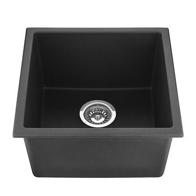 Poseidon Quartz Top / Under Mount 432mm Single Bowl Kitchen Sink Matte Black - Sydney Home Centre