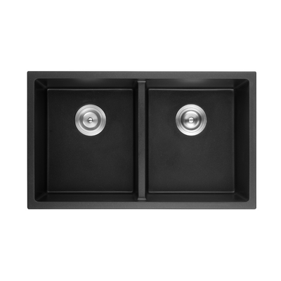 Poseidon Quartz Top / Under Mount 762mm Double Bowl Kitchen Sink Matte Black - Sydney Home Centre