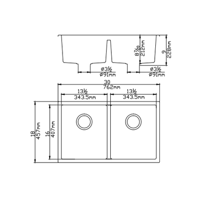 Poseidon Quartz Top / Under Mount 762mm Double Bowl Kitchen Sink Matte Black - Sydney Home Centre