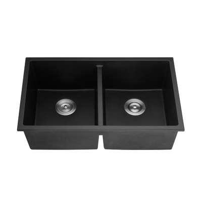 Poseidon Quartz Top / Under Mount 762mm Double Bowl Kitchen Sink Matte Black - Sydney Home Centre