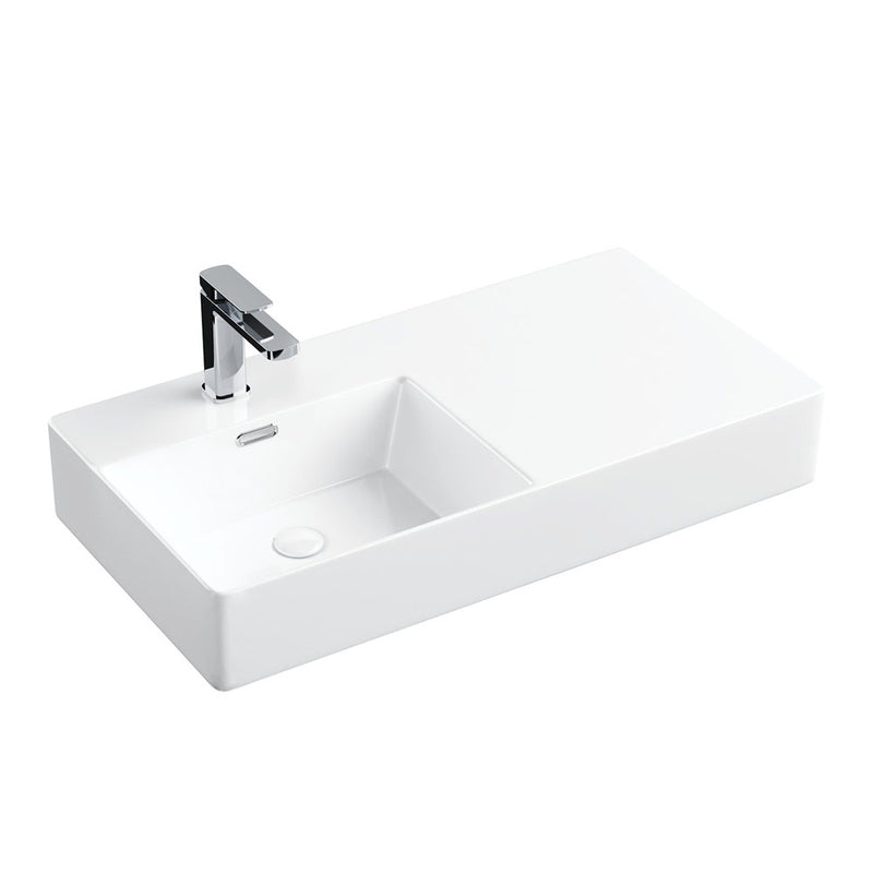 Fienza Petra Left-Hand Wall Basin 800mm Gloss White - Sydney Home Centre