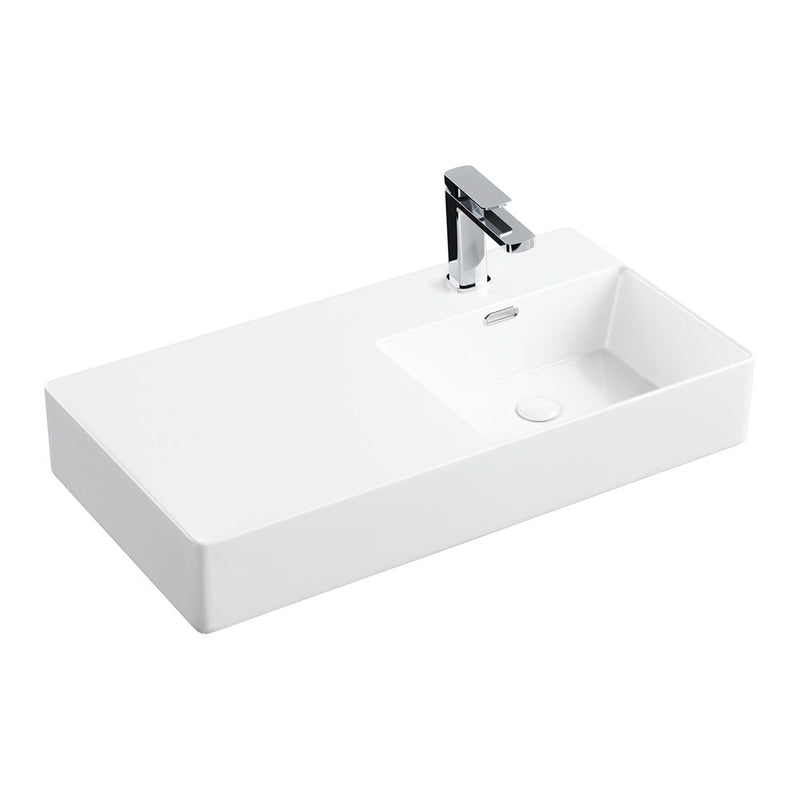 Fienza Petra Right-Hand Wall Basin 800mm Gloss White - Sydney Home Centre