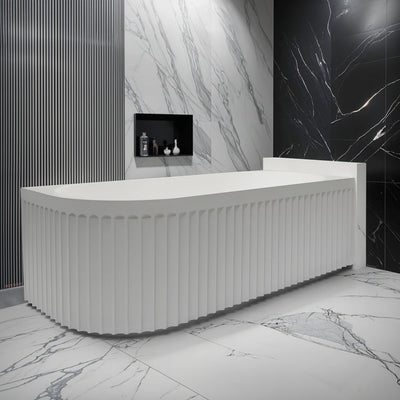 Riva Roma Fluted 1500mm Right Corner Bathtub Matte White - Sydney Home Centre