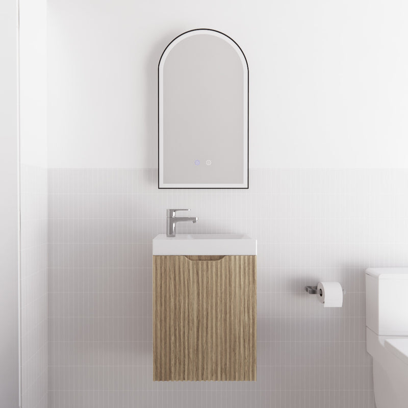 Riva Vienna 450mm Wall Hung Vanity American Oak (Polymarble Ceramic Top) - Sydney Home Centre