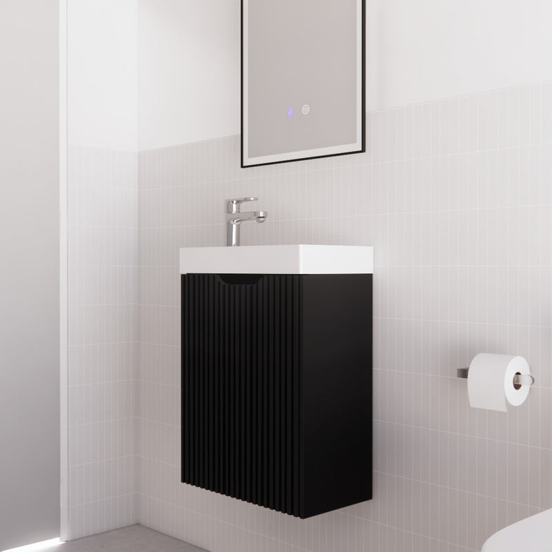 Riva Vienna 450mm Wall Hung Vanity Matte Black (Polymarble Ceramic Top) - Sydney Home Centre