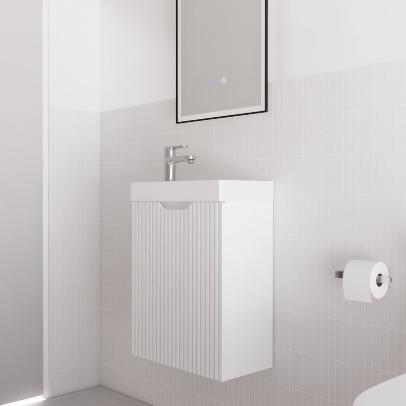 Riva Vienna 450mm Wall Hung Vanity Matte White (Polymarble Ceramic Top) - Sydney Home Centre