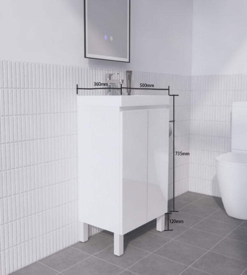 Riva 500mm Mini Gloss White Freestanding Vanity - Sydney Home Centre