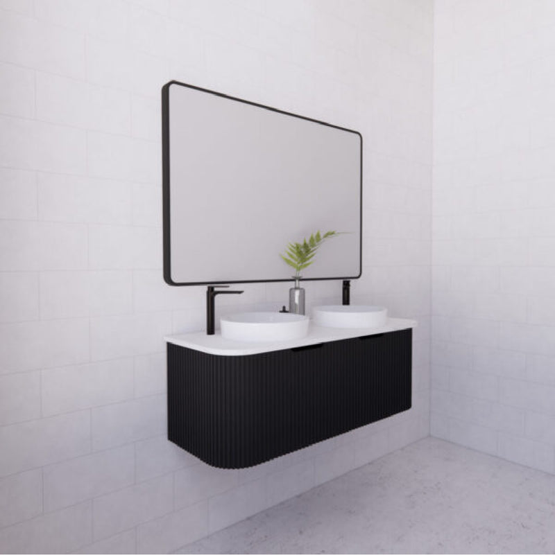 Riva Bergen 1200mm Matte Black Double Bowl Wall Hung Vanity (Carrara Stone Top) - Sydney Home Centre