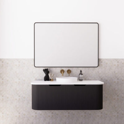 Riva Bergen 1200mm Matte Black Single Bowl Wall Hung Vanity (Carrara Stone Top) - Sydney Home Centre