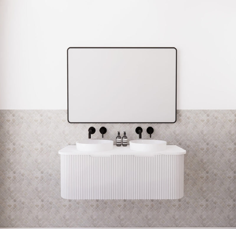 Riva Bergen 1200mm Matte White Double Bowl Wall Hung Vanity (Cabinet Only) - Sydney Home Centre