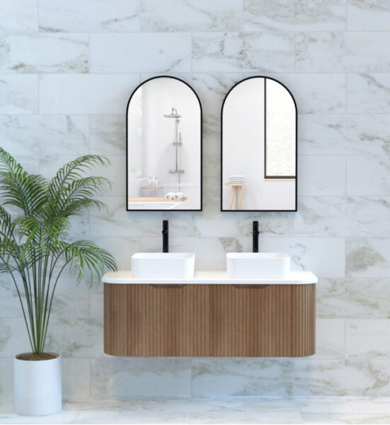 Riva Bergen 1200mm Solid Timber Double Bowl Wall Hung Vanity (Carrara Stone Top) - Sydney Home Centre