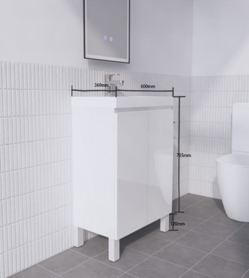 Riva 600mm Mini Gloss White Freestanding Vanity - Sydney Home Centre