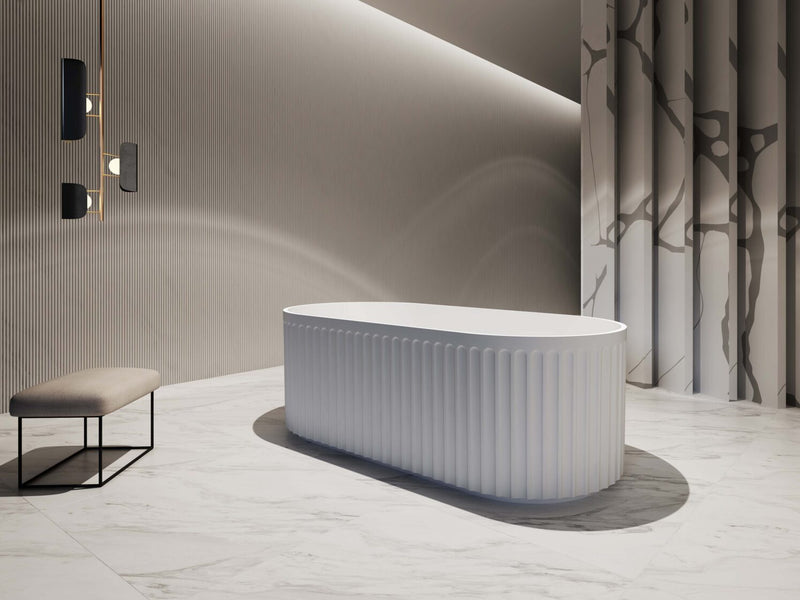 Riva Roma Fluted 1500mm Freestanding Bathtub Matte White - Sydney Home Centre