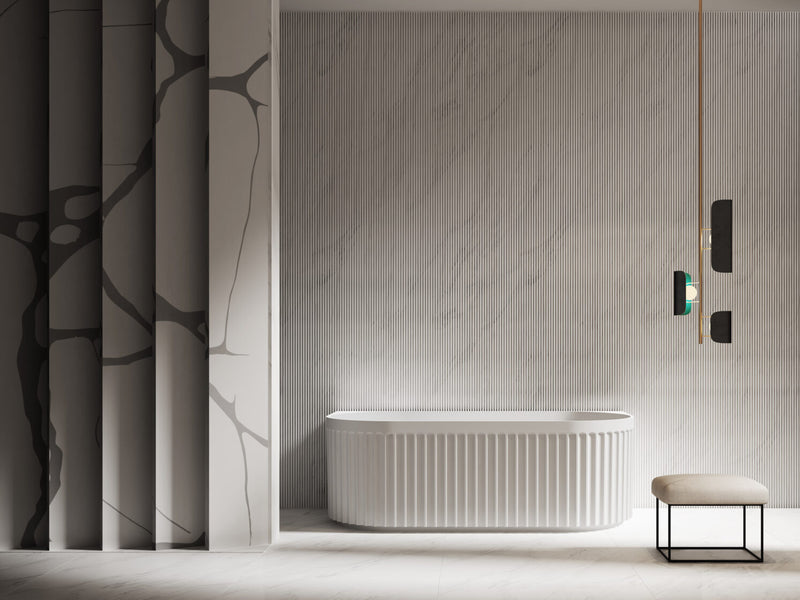 Riva Roma Fluted 1500mm Back To Wall Bathtub Matte White - Sydney Home Centre