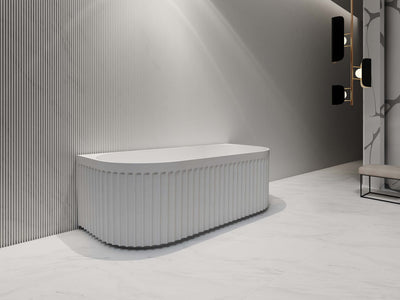 Riva Roma Fluted 1500mm Back To Wall Bathtub Matte White - Sydney Home Centre