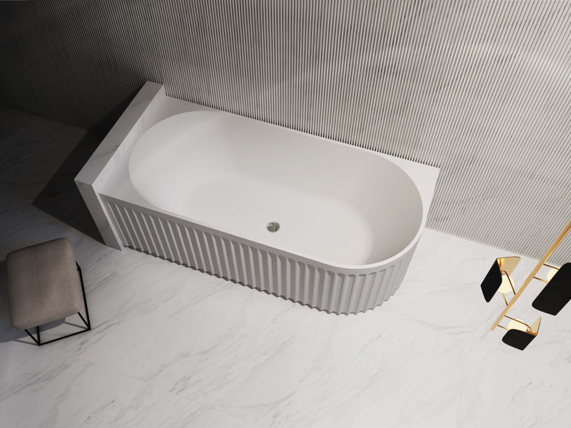 Riva Roma Fluted 1500mm Left Corner Bathtub Matte White - Sydney Home Centre