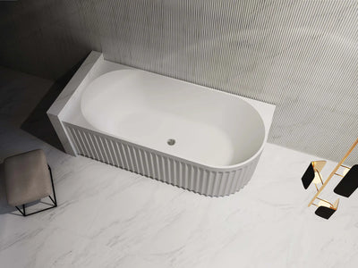 Riva Roma Fluted 1500mm Left Corner Bathtub Gloss White - Sydney Home Centre