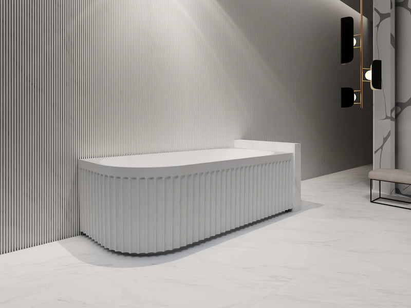 Riva Roma Fluted 1700mm Right Corner Bathtub Gloss White - Sydney Home Centre