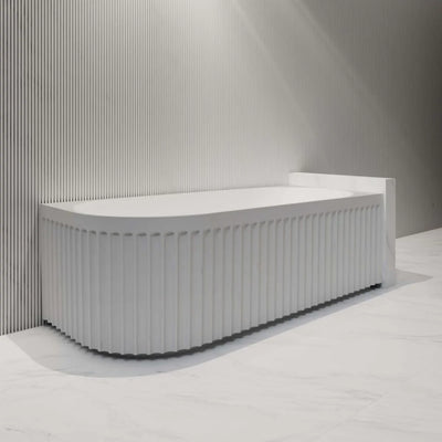 Riva Roma Fluted 1500mm Right Corner Bathtub Gloss White - Sydney Home Centre