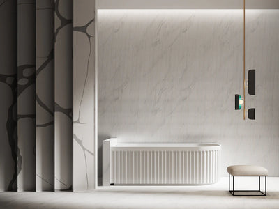 Riva Roma Fluted 1500mm Left Corner Bathtub Gloss White - Sydney Home Centre