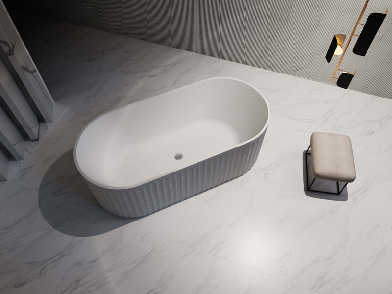 Riva Roma Fluted 1500mm Freestanding Bathtub Matte White - Sydney Home Centre