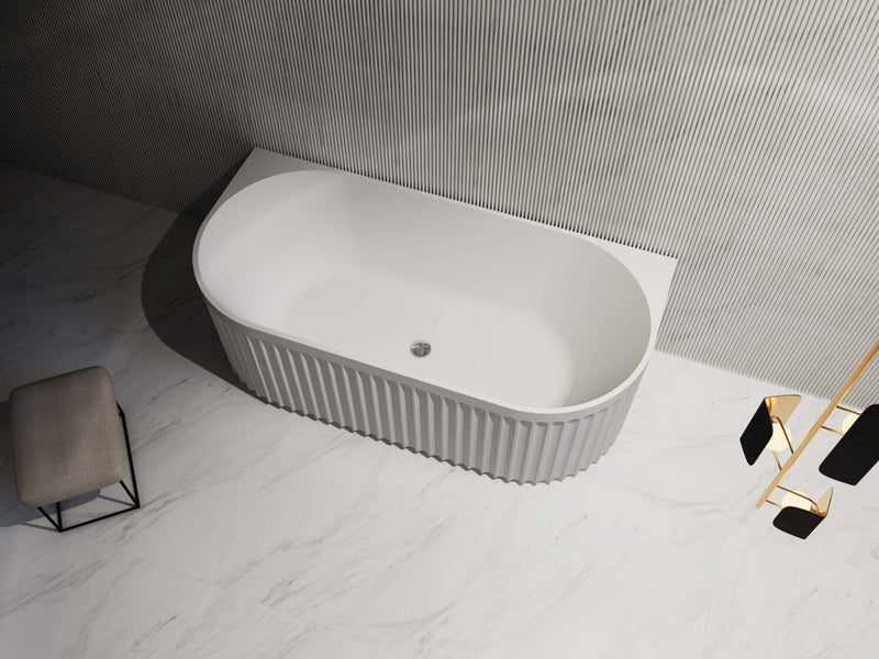 Riva Roma Fluted 1700mm Back To Wall Bathtub Matte White - Sydney Home Centre